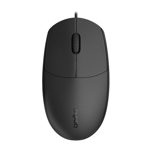 RAPOO 100 Wired USB Mouse, 3 yr Warranty, 1600 DPI Optical Tracking, Ambidextrous PC/Mac/Laptop - Black