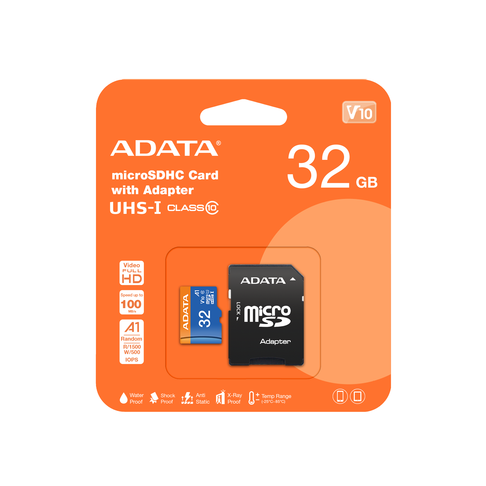 کارت حافظه microSDXC ای دیتا مدل Premier کلاس 10 استاندارد UHS-I V10 A1سرعت 100MBps ظرفیت 32، 64 و 128 گیگابایت به همراه آداپتور SD