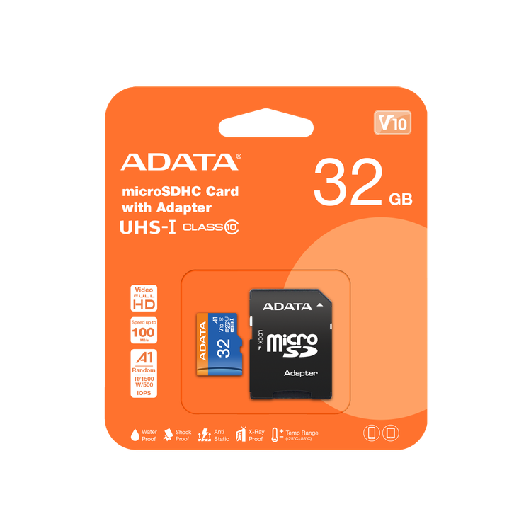 کارت حافظه microSDXC ای دیتا مدل Premier کلاس 10 استاندارد UHS-I V10 A1سرعت 100MBps ظرفیت 32، 64 و 128 گیگابایت به همراه آداپتور SD