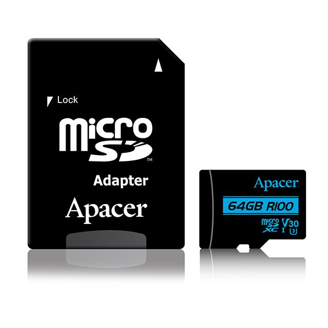 کارت حافظه اپیسر مدل Apacer microSDXC/SDHC UHS-I U3 V30 64GB همراه آداپتور