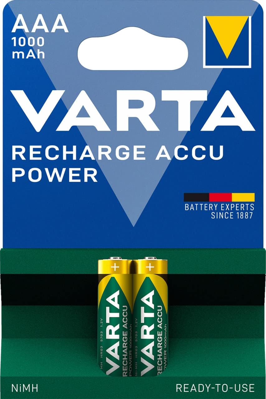 باتری نیم قلم شارژی وارتا 1000 میلی آمپر پک دوتایی VARTA Recharge ACCU Power AAA ض