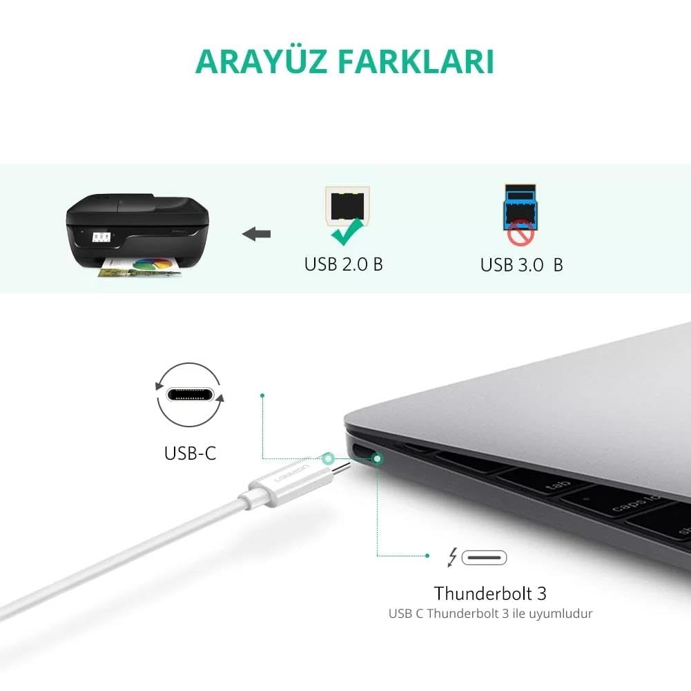 کابل USB-C پرینتر یوگرین مدل 40417-US241 طول 1.5 متر وصل به پورت لپ تاپ