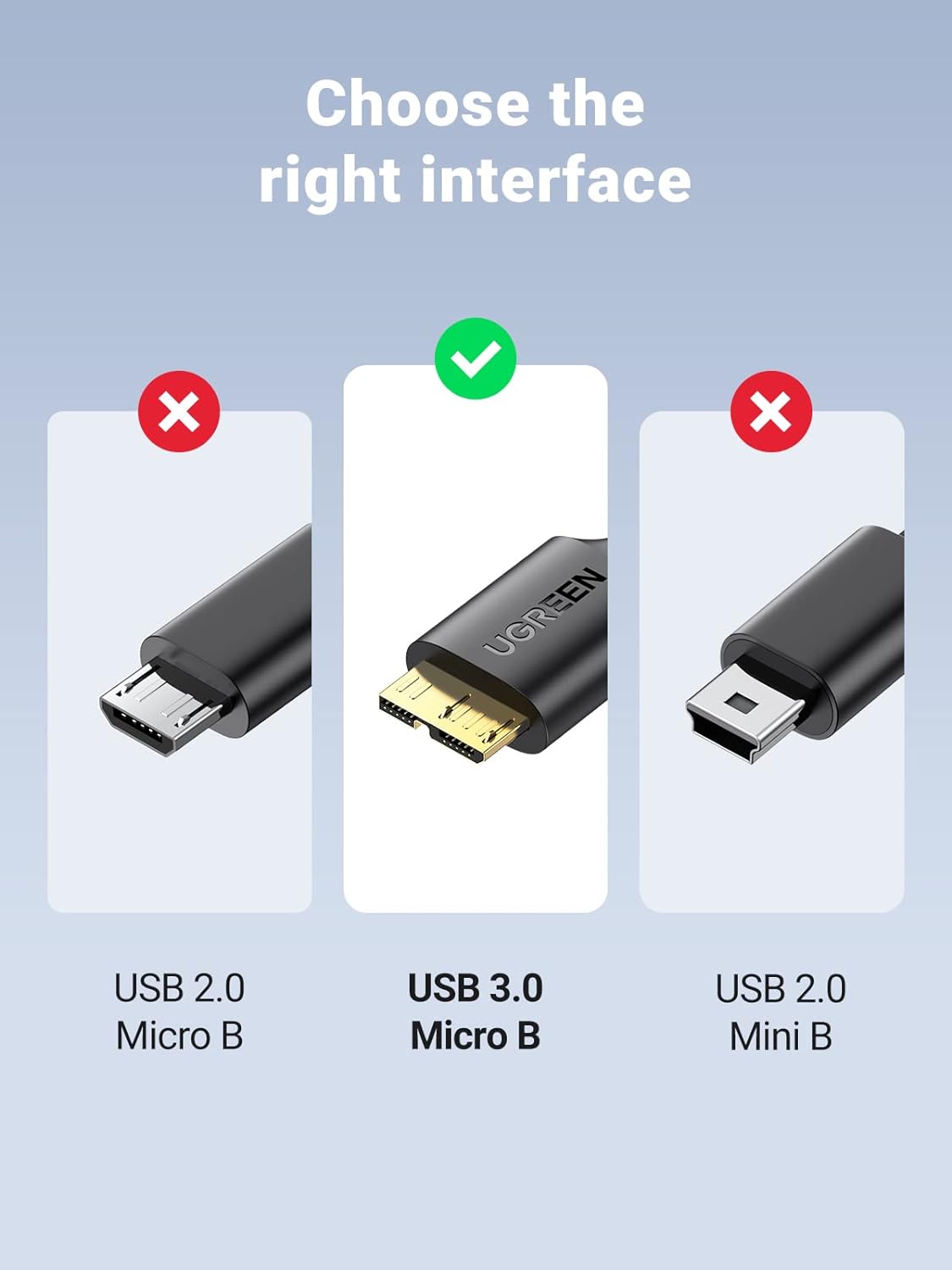 کابل هارد USB3.0 Micro B یوگرین طول یک متر مدل US130 10841 شکل دقیق