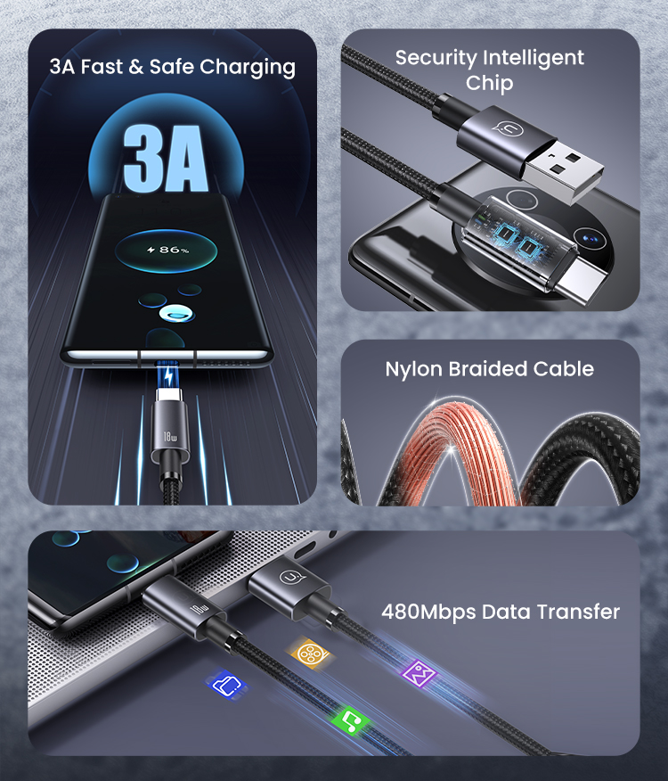 کابل تبدیل USB-A به USB-C یوسمز مدل SJ663 طول 1.2 متر تصویر مشخصات