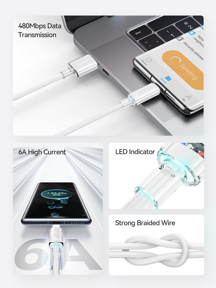 کابل شارژ USB-A به USB-C یوسمز مدل SJ658 طول 1.2 متر  قابلیتها