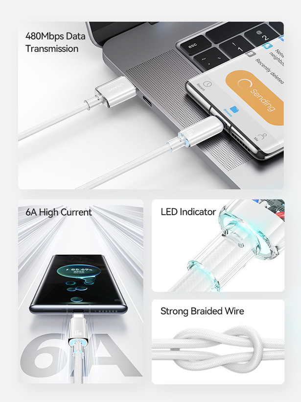 کابل شارژ USB-A به USB-C یوسمز مدل SJ658 طول 1.2 متر قابلیتها