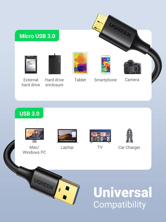 کابل هارد USB3.0 Micro B یوگرین طول نیم متر مدل US130 10840 ن