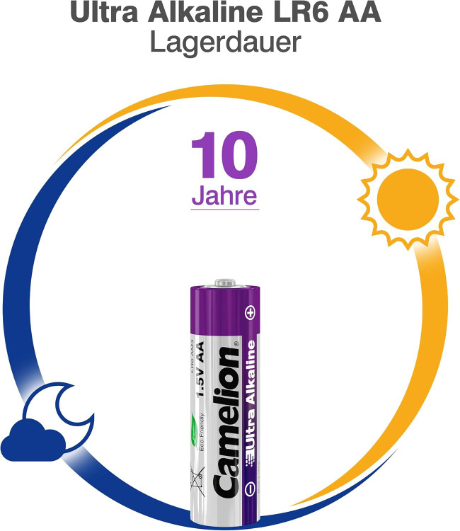 باتری قلمی کملیون مدل اولترا آلکالاین بسته 2 عددی مدت نگهداری