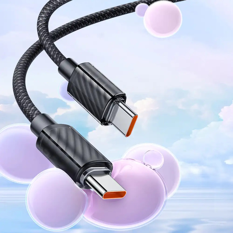 کابل شارژ تایپ سی به تایپ سی مک دودو مدل CA-3670 در میان حبابهای صورتی