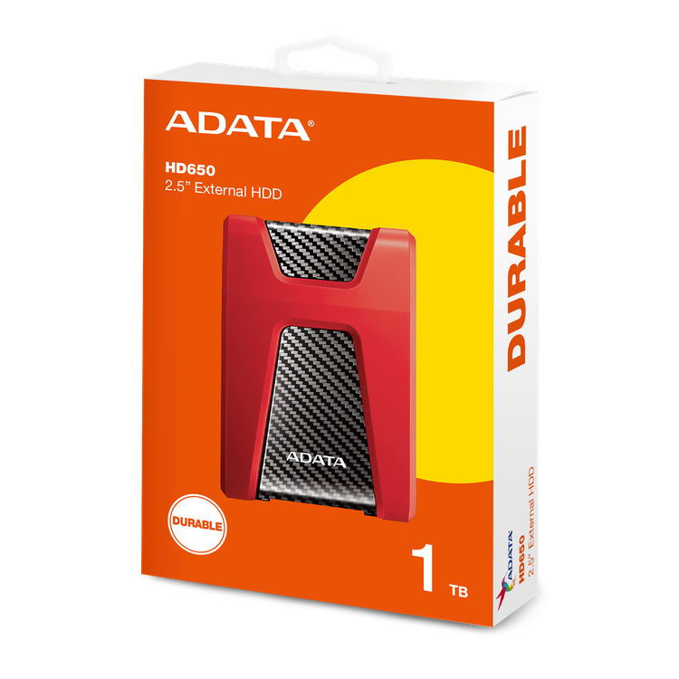 هارد دیسک اکسترنال یک ترابایت ای دیتا مدل HD650 قرمز با پک