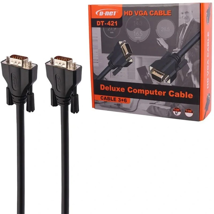 کابل VGA دی نت مدل DT-421 طول 10 متر با پک 2