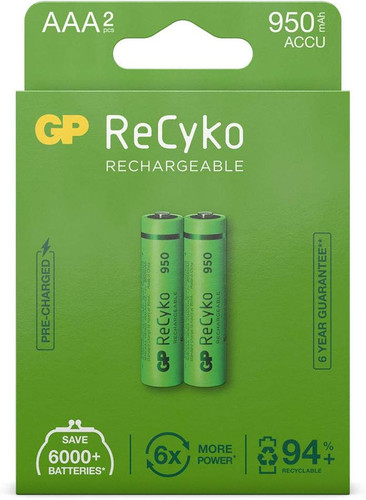باتری نیم قلم شارژی جی پی مدل ReCyko Rechargeable 950mAh بسته دو عددی پک