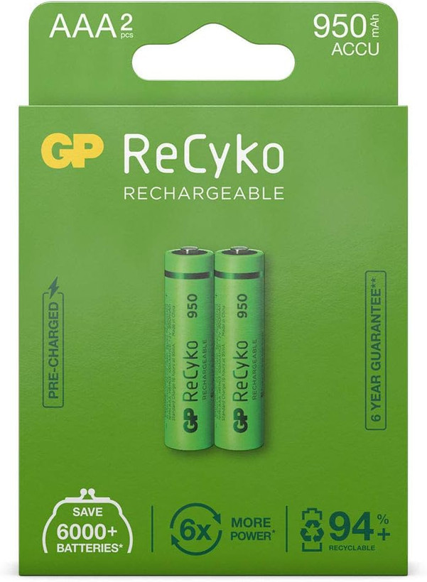 باتری نیم قلم شارژی جی پی مدل ReCyko Rechargeable 950mAh بسته دو عددی پک