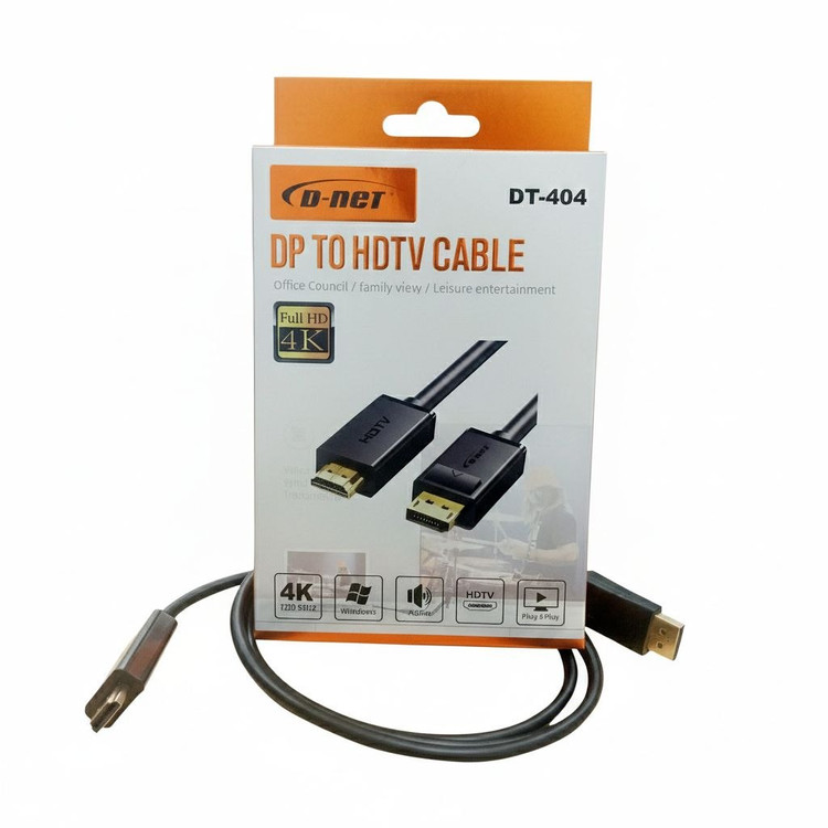 کابل DisplayPort به HDMI دی نت مدل DT_404_4K طول 1.5 متر پک