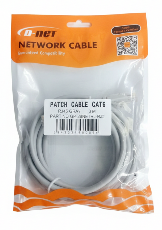 چ کورد Cat 6 U/UTP دی نت طول 3 متر بسته بندی