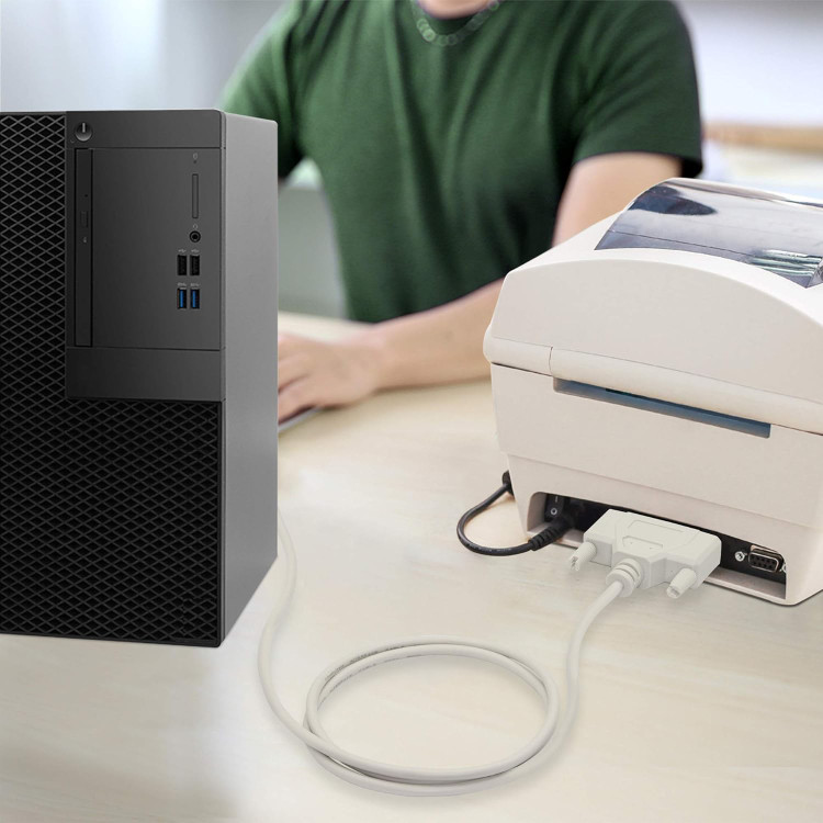 کابل پارالل DB25 به DB25 طول 1.5 متر نصب شده به پرینتر و کامپیوتر