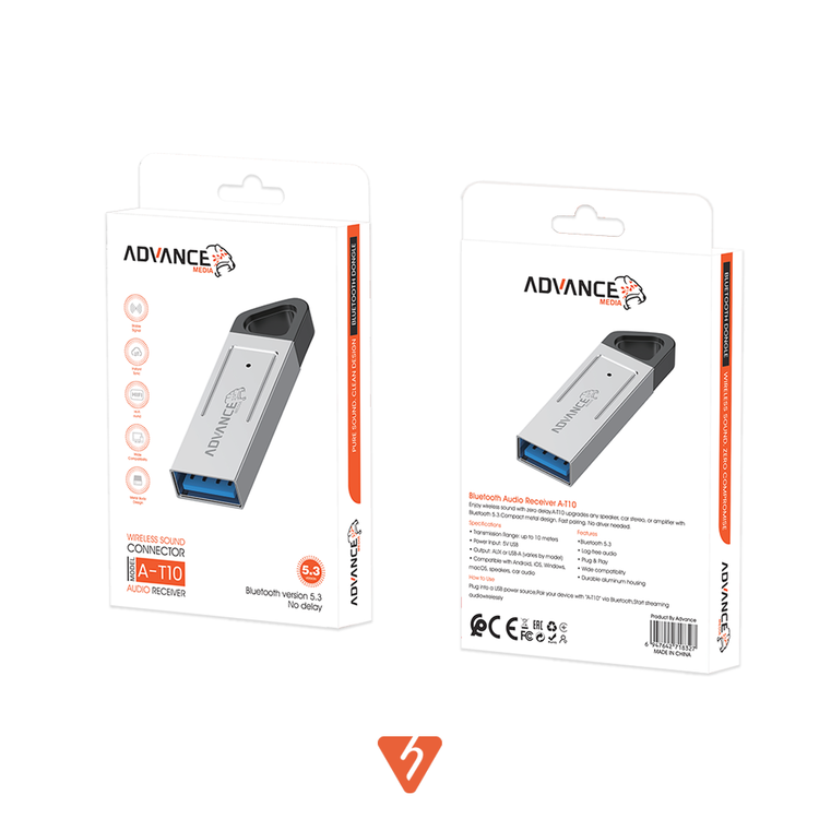 دانگل بلوتوث خودرو مدل A-T10 برند ادونس بسته بندی