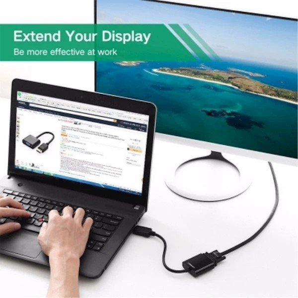 تبدیل دیسپلی پورت به VGA دی نت DT-408 اتصال به لپ تاپ