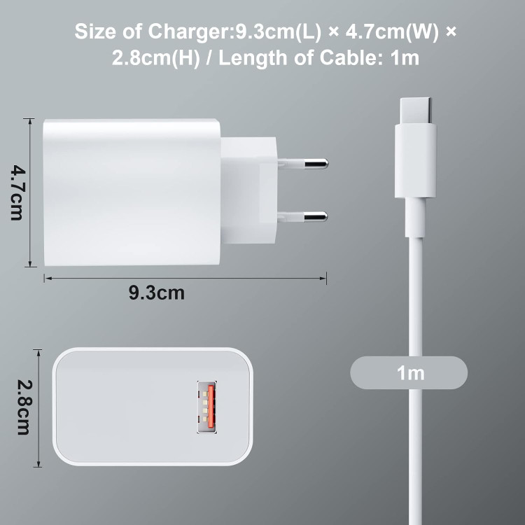 شارژر دیواری 33 وات شیائومی به همراه کابل بغل و پشت