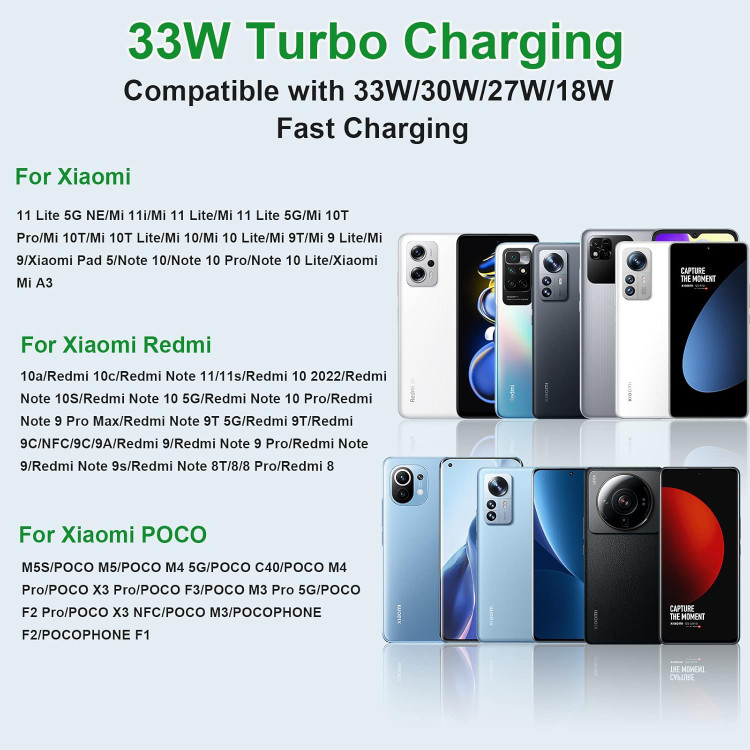 شارژر دیواری 33 وات شیائومی به همراه کابل گوشیهای پشتیبانی