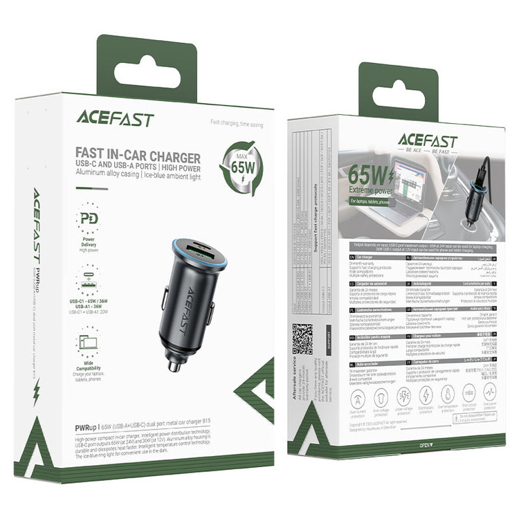 شارژر فندکی 65 وات ایس فست ACEFAST B15 (دارای پورت USB-C و USB-A با فناوری فست شارژ PD و QC4+)
