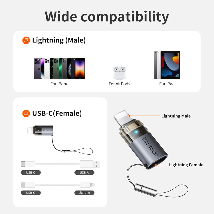 مبدل OTG مکدودو Mcdodo OT-7630 تبدیل Type-C به Lightning توان 36 وات با پشتیبانی از فست شارژ PD و انتقال دیتا