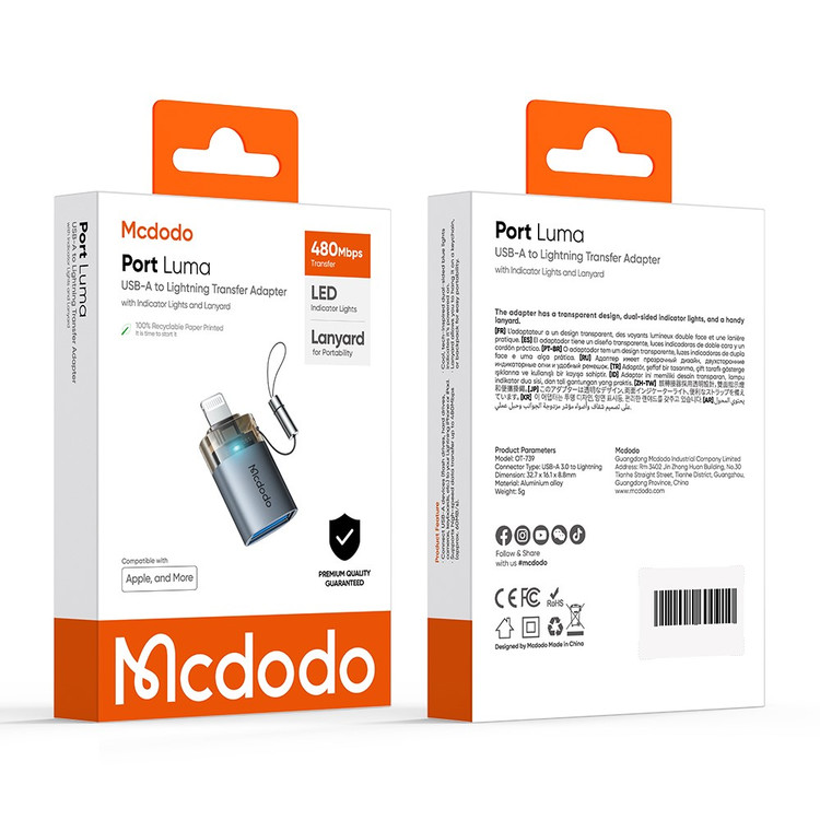 مبدل OTG لایتنینگ به USB مکدودو مدل Mcdodo OT-7390 دارای نشانگر LED و بند آویز
