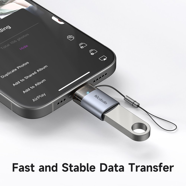 مبدل OTG لایتنینگ به USB مکدودو مدل Mcdodo OT-7390 دارای نشانگر LED و بند آویز