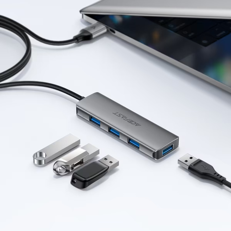 هاب ۴ پورت USB 3.0 ایسفست مدل ACEFAST J17 | کابل ۱ متری کنفی بافتهشده، بدنه آلومینیومی، سرعت انتقال ۵ گیگابیت بر ثانیه، Plug & Play