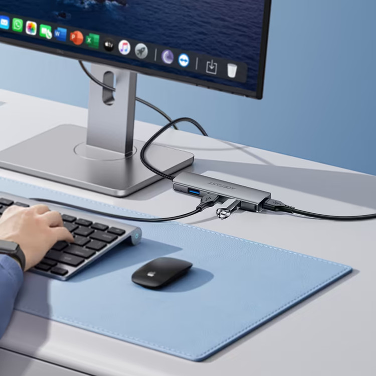 هاب ۴ پورت USB 3.0 ایسفست مدل ACEFAST J17 | کابل ۱ متری کنفی بافتهشده، بدنه آلومینیومی، سرعت انتقال ۵ گیگابیت بر ثانیه، Plug & Play