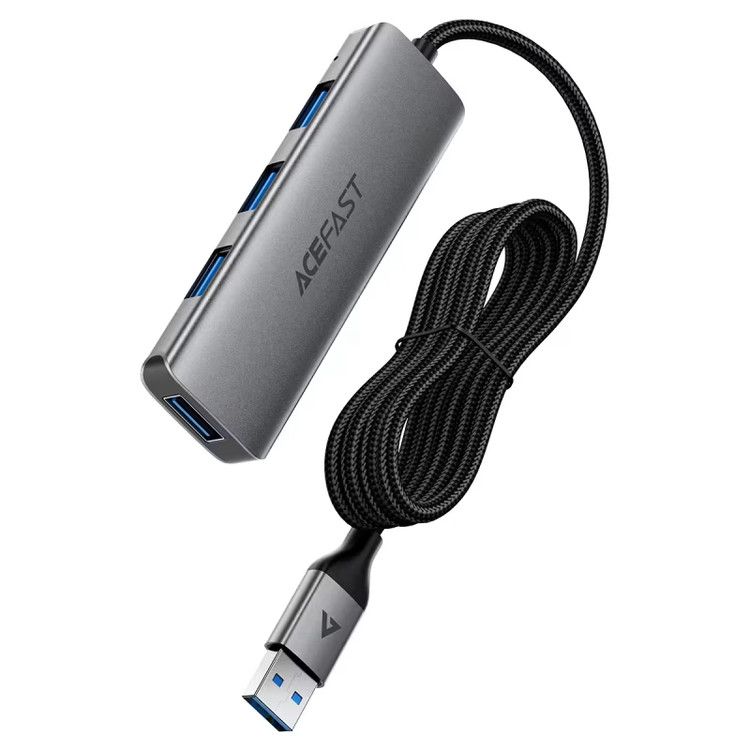 هاب ۴ پورت USB 3.0 ایسفست مدل ACEFAST J17 | کابل ۱ متری کنفی بافتهشده، بدنه آلومینیومی، سرعت انتقال ۵ گیگابیت بر ثانیه، Plug & Play