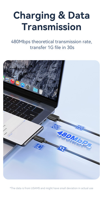 کابل تبدیل USB به Type-C یوسمز مدل US-SJ693 سری KY طول ۲ متر مشکی