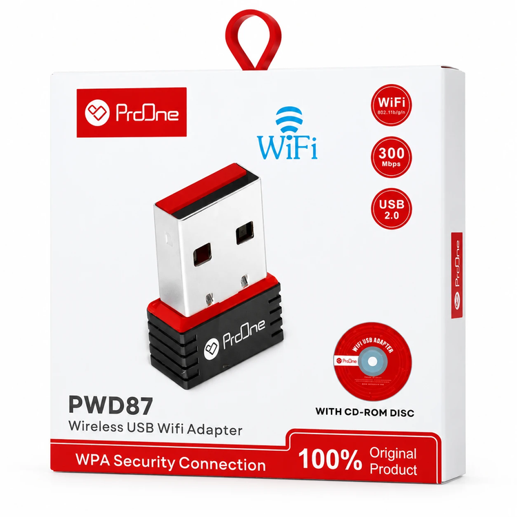 کارت شبکه USB بی سیم پرووان (ProOne) مدل PWD87 | دانگل وای فای پرسرعت 150Mbps، فرکانس 2.4GHz، استاندارد 802.11n، طراحی نانو و جمعوجور