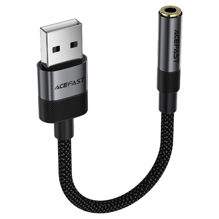 مبدل صوتی USB به جک ۳.۵ میلیمتری اِیس فست (Acefast) مدل J13 | کارت صدا اکسترنال USB-A به AUX مادگی، کیفیت Hi-Fi، پشتیبانی از میکروفون، کابل کنفی ۰.۱۵ متر