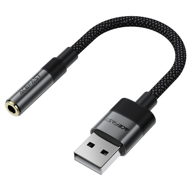 مبدل صوتی USB به جک ۳.۵ میلی‌متری اِیس فست (Acefast) مدل J13  کارت صدا اکسترنال USB-A به AUX مادگی، کیفیت Hi-Fi، پشتیبانی از میکروفون، کابل کنفی ۰.۱۵ متر