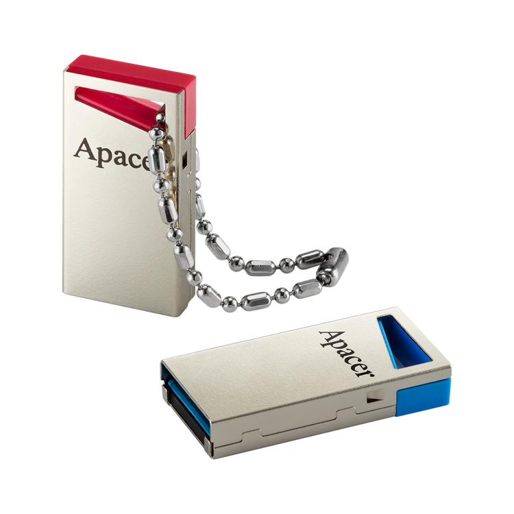 فلش مموری ۶۴ گیگابایت اپیسر (Apacer) مدل AH112 | رابط USB 2.0، بدنه فوقالعاده باریک فلزی، طراحی بدون درپوش (Capless)، فناوری چیپ یکپارچه COB ضد آب و ضربه