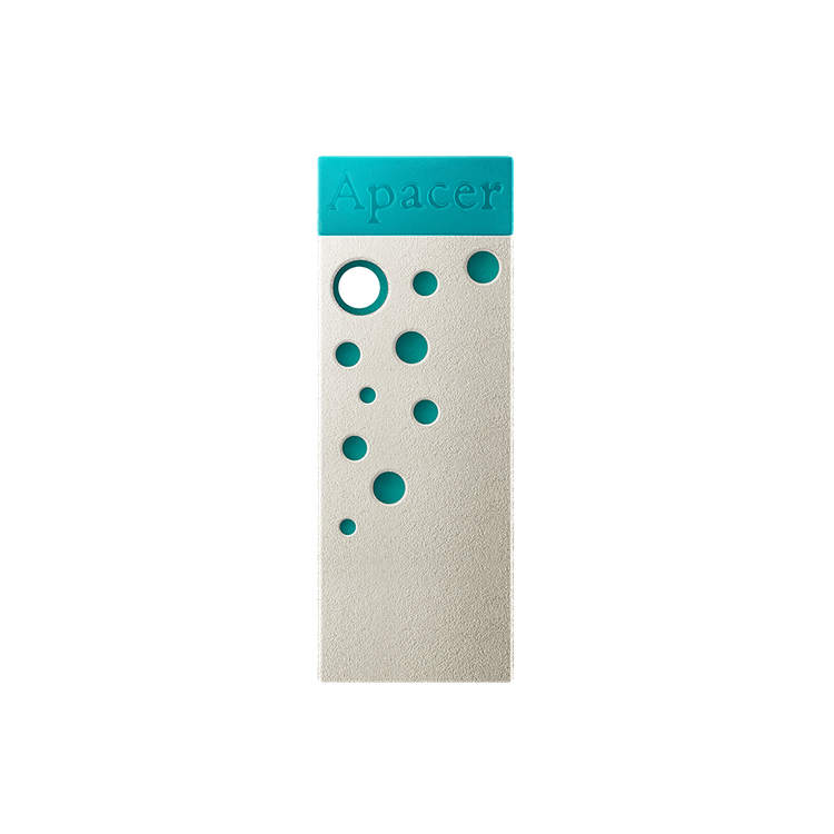 فلش مموری ۳۲ گیگابایت اپیسر (Apacer) مدل AH11J | رابط USB 2.0، بدنه ترکیبی فلز مات و ضدلغزش، رنگ سبز فیروزهای، فناوری یکپارچه COB ضد آب، ضربه و گردوغبار