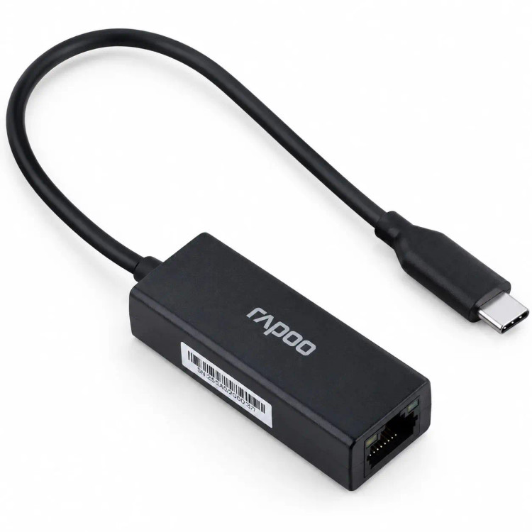 مبدل تایپ سی به شبکه گیگابیت رپو (Rapoo) مدل XD20 | داک استیشن تک پورت RJ45 با سرعت ۱۰۰۰ مگابیت بر ثانیه، بدنه فشرده، پشتیبانی Plug & Play