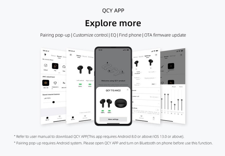 هندزفری بلوتوثی کیو سی وای (QCY) مدل T13 ANC 2 | هدفون بیسیم مجهز به حذف نویز فعال ۲۸ دسیبل، بلوتوث 5.3، اتصال همزمان به دو دستگاه، ۴ میکروفون ENC، شارژدهی تا ۳۰ ساعت