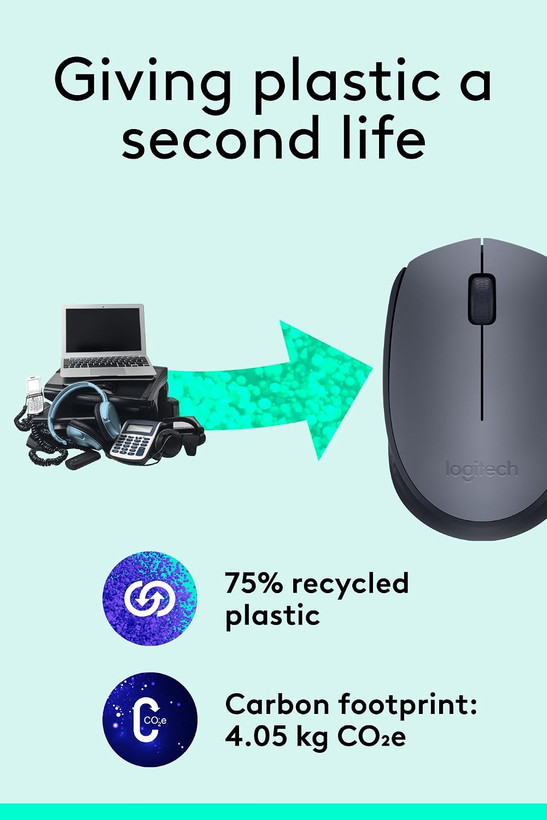 ماوس بیسیم لاجیتک (Logitech) مدل M170 | ماوس اداری و خانگی وایرلس 2.4GHz اپتیکال با برد ۱۰ متر، دانگل نانو USB و باتری با دوام ۱۲ ماه
