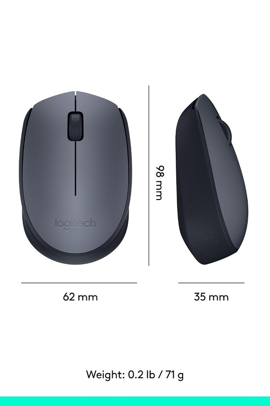 ماوس بیسیم لاجیتک (Logitech) مدل M170 | ماوس اداری و خانگی وایرلس 2.4GHz اپتیکال با برد ۱۰ متر، دانگل نانو USB و باتری با دوام ۱۲ ماه