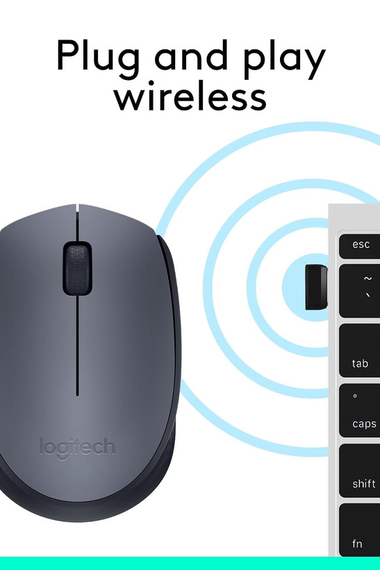 ماوس بیسیم لاجیتک (Logitech) مدل M170 | ماوس اداری و خانگی وایرلس 2.4GHz اپتیکال با برد ۱۰ متر، دانگل نانو USB و باتری با دوام ۱۲ ماه
