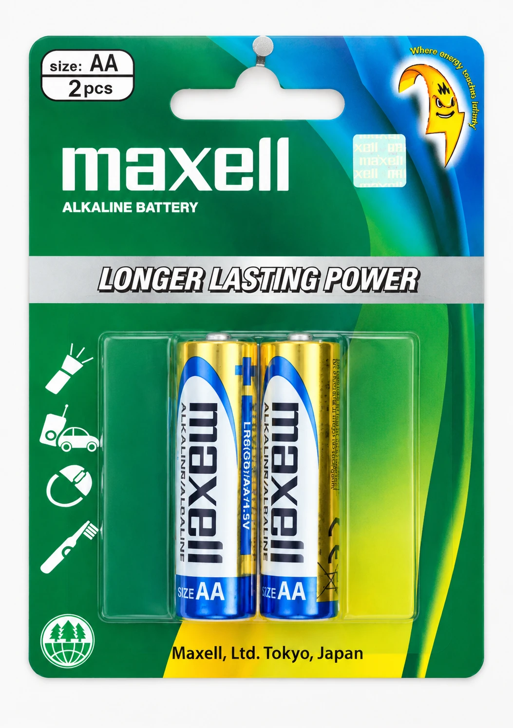 باتری قلمی آلکالاین مکسل (Maxell) مدل LR6 AA بسته ۲ عددی  باتری قلمی ۱.۵ ولت با ماندگاری طولانی (Longer Lasting Power)
