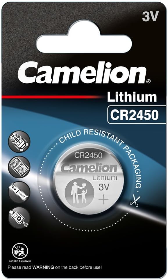 باتری سکه‌ای لیتیومی ۳ ولت کملیون (Camelion) مدل CR2450 | باتری دکمه‌ای با ظرفیت بالا 550mAh مناسب ریموت خودرو، دزدگیر و ترازو دیجیتال
