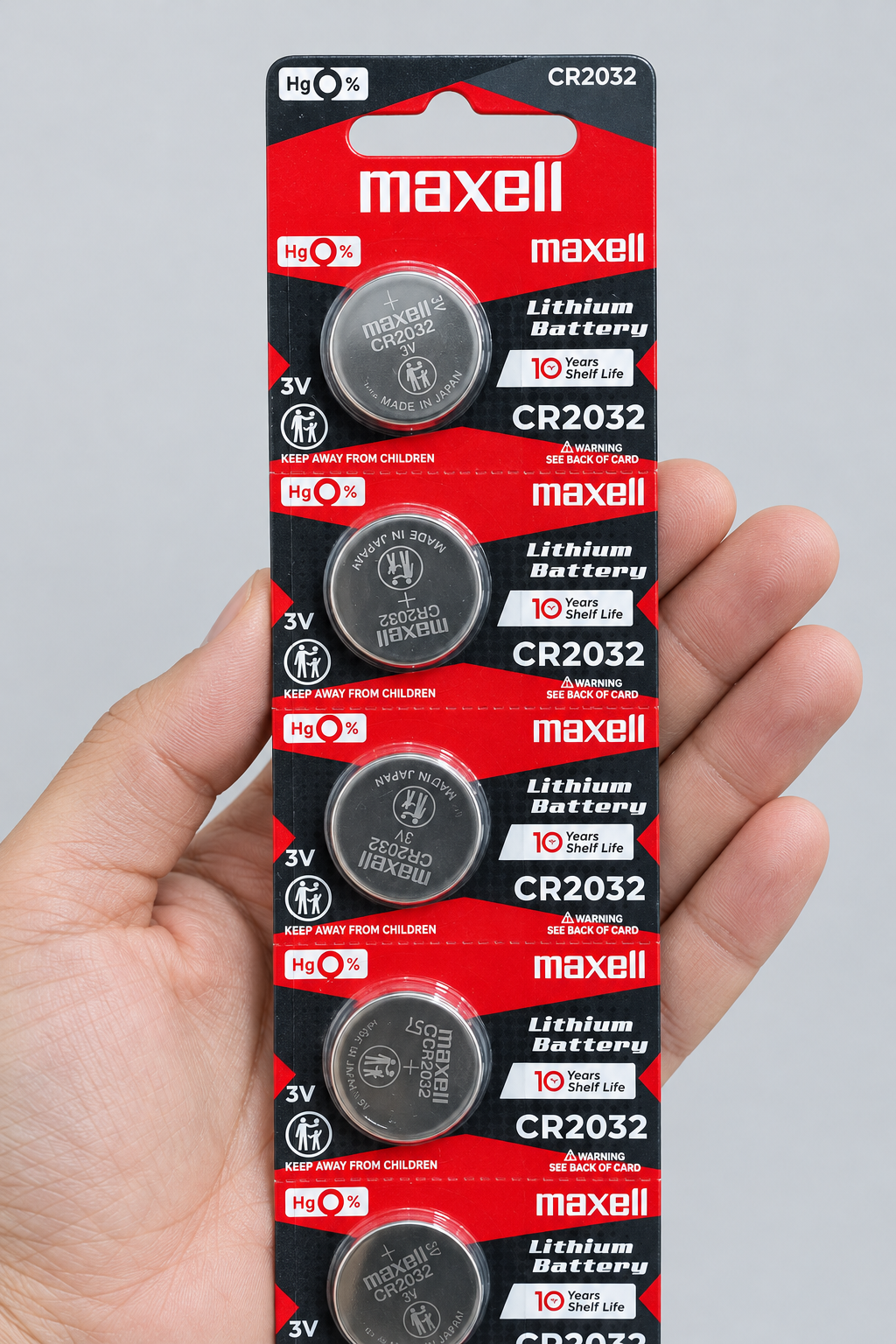 باتری سکه‌ای لیتیومی مکسل ژاپن (Maxell ) مدل CR2032 بسته ۵ عددی | باتری دکمه‌ای ۳ ولت اصل مناسب باتری مادربورد کامپیوتر (بایوس)، ریموت خودرو و ترازو
