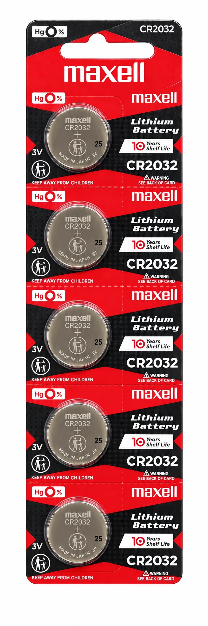 باتری سکه‌ای لیتیومی مکسل ژاپن (Maxell ) مدل CR2032 بسته ۵ عددی  باتری دکمه‌ای ۳ ولت اصل مناسب باتری مادربورد کامپیوتر (بایوس)، ریموت خودرو و ترازو