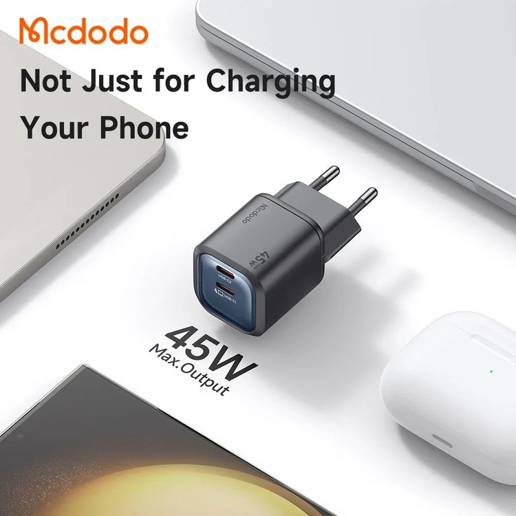 شارژر دیواری فستشارژ ۴۵ وات مکدودو مدل Mcdodo CH-1000 دو پورت Type-C مجهز به فناوری مینی GaN
